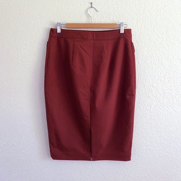 Express High-Waisted Pencil Skirt Red Rust Button Pocket Back Slit Size 8 NWT - Picture 4 of 11